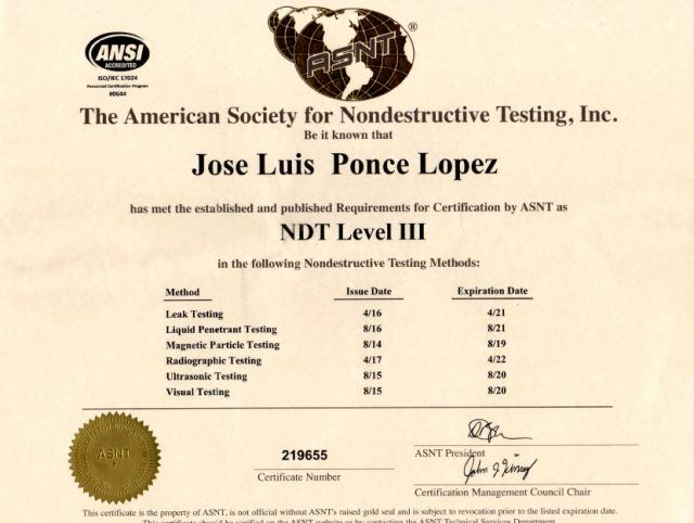 ensayos no destructivos instructor profesional José Luis Ponce López